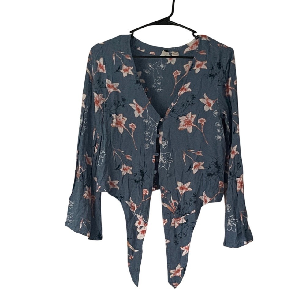 Roxy Floral Button-Up Blouse in Blue‎ and Pink | Size S